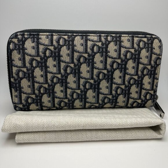 Dior Long Zipped Wallet Beige and Black Dior Oblique Jacquard - Preowned - Picture 3 of 13